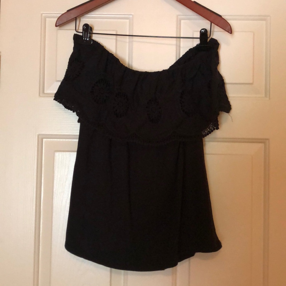 LOFT Black Off-Shoulder Lace Top